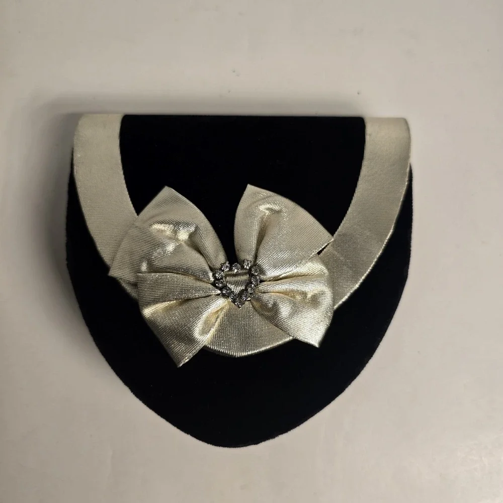 Black Velvet Evening‎ Bag Gold Bow Rhinestone Accent Clutch